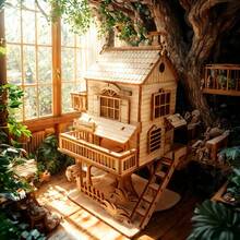 310+ Pcs 3D Wooden Tree House Assembly Model, DIY Creative Building Blocks, 3D Puzzle Toy, Mountain Landscape Halloween Christmas Gift, Handmade House Model, Wooden Color, Creative Game, Holiday Gift, Rustic Style Design, Handmade Decor, Craft Hobby - Multicolor - View 3
