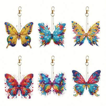 6pcs Diamond Painting Keychain Kit,Asymmetricalr Acrylic (PMMA) Diamonds, Double-Sided Diamond Art, Animal Theme Accessories - Perfect Gift Idea
