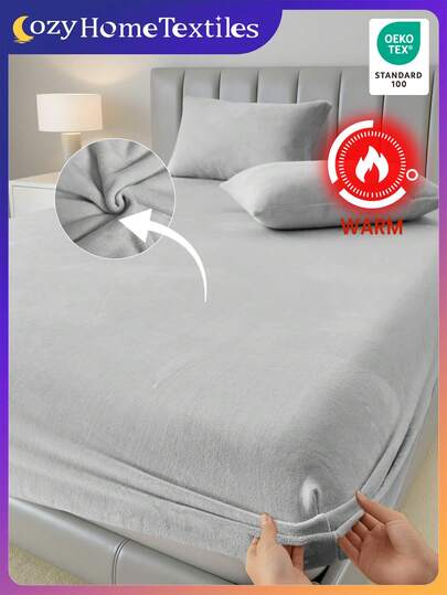 1pc Taffeta Fitted Sheet, Bed Sheet, Bedding, Fitted Sheets, Solid Color Mattress Cover, Soft-Comfortable Warm Mattress Protector, Skin-Friendly Bed Sheets, Thickened Autumn And Winter Bed Cover Bedding, Modern Fabric Fitted Bottom Sheet For Bedroom, For Queen King Twin Full Size Without Pillowcase, Bedding Gifts, Machine Washable, Oeko-Tex