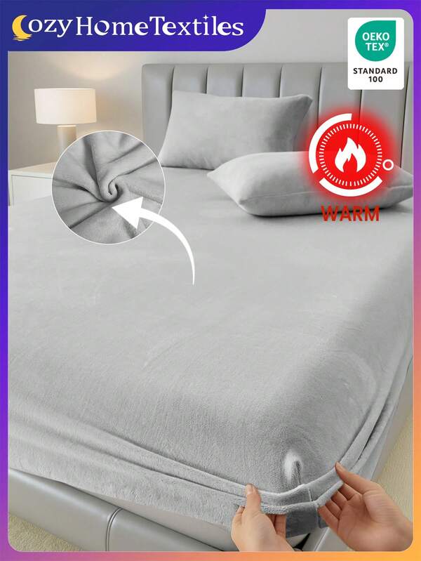 1pc Taffeta Fitted Sheet, Bed Sheet, Bedding, Fitted Sheets, Solid Color Mattress Cover, Soft-Comfortable Warm Mattress Protector, Skin-Friendly Bed Sheets, Thickened Autumn And Winter Bed Cover Bedding, Modern Fabric Fitted Bottom Sheet For Bedroom, For Queen King Twin Full Size Without Pillowcase, Bedding Gifts, Machine Washable, Oeko-Tex