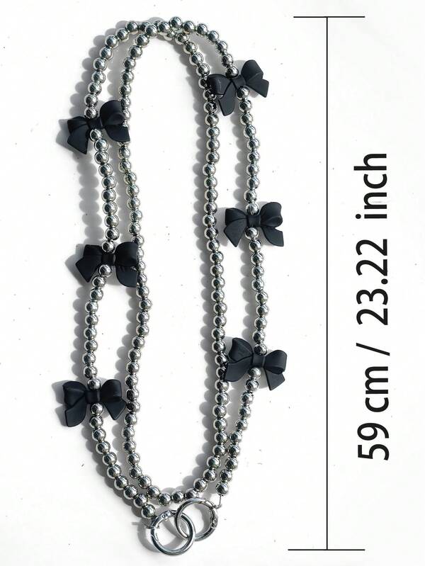 1 pièce Rencontre de perle nœud noir, Charm de cordon de téléphone style doux et cool, Accessoire de pendentif de téléphone intelligent personnalisé et délicat