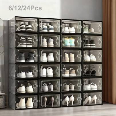 6/12/24 Shoe Rack Organizer, Transparent Plastic Stackable Shoe Rack, Transparent Plastic Stackable Shoe Box, Suitable For Space Saving Foldable Shoe Rack, Shoe Box Sneaker Rack, Christmas And Halloween, Easter Gift