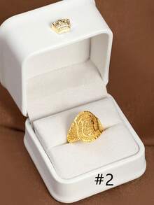 1 Pc Sandy-Gold Exquisite Hand-Carved Geometric Shape Auspicious Cloud Adjustable Beautifully Plated 24k Gold Ring Suitable For Women, Excluding Box - Square and Circle Series - View 16