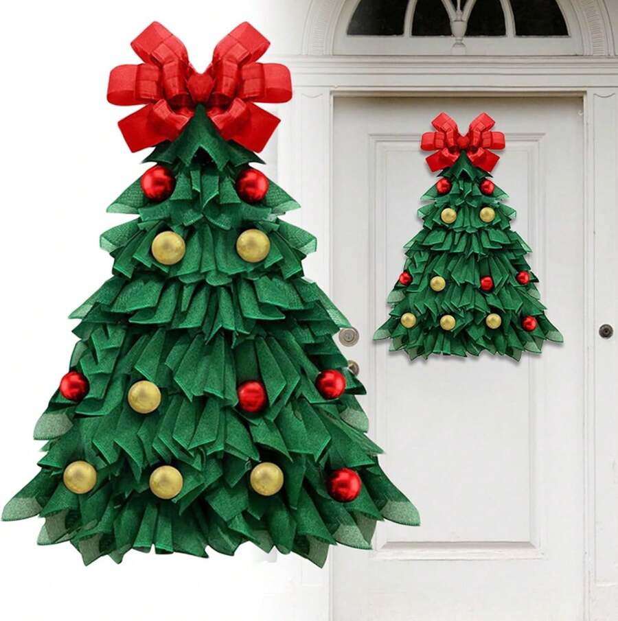 de Navidadángulo de 24 pulgadas para puerta delantera, de adorno hecha a mano, guirnalda con forma de árbol con bolas de moco, decoración colgante para el hogar, - Estilo C (sin luz) - Ver 1