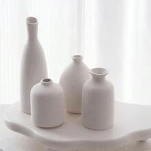 White Ceramic Vase Set Of 4 Classic Matte Vases Home Decorations For Table Shelf Office Decor White - 白色套裝4 - 查看 6