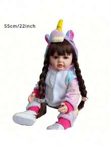 22 Inch Reborn Baby Doll, Soft Vinyl Body, Lifelike Princess Styling With Long Brown Hair, Newborn Baby Doll, Children's Birthday Gift - Vinyl Body Doll - View 3