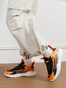 1 Pair Breathable Mesh Casual Running Shoes, Striped Sporty Style, Low-Top Sneakers For All Seasons, Hook & Loop Closure, Round Toe Fabric Uppers And EVA Soles, Suitable For Boys And Girls