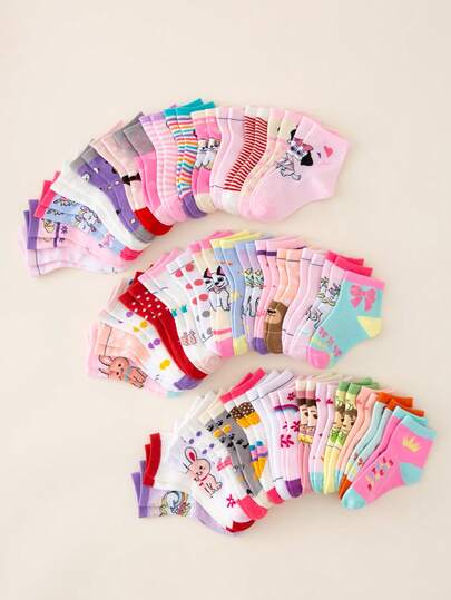 1/5/10/20 Pairs Girls Cartoon Rabbit/Cat/Unicorn/Dog Pattern Socks, Soft Breathable Comfortable Fashion Casual Mid-Calf Socks, Suitable For Children Daily Life, Back To School, Holidays, Outdoor Sports, Travel, Random Style Assortment, Multi-Pack Options