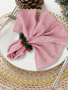 2/6/12/280pcs Christmas Red & White Striped Polyester Cloth Napkins, Washable & Reusable, Suitable For Party, Banquet, Restaurant, Kitchen, Food, Dining Table Decor - 紅色 - 查看 5