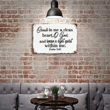 1 Piece Of Vintage Metal Sign, Nostalgic Wall Art Decoration, Inspirational English Text Content "Create In Me A Clean Heart", Suitable For Nostalgic Wall Art Decoration In Bars, Cafes, Pubs, Garages, Shops, Home Posters, Can Be Hung In Living Rooms, Home Office Decorations, Outdoor Hanging Decorations.