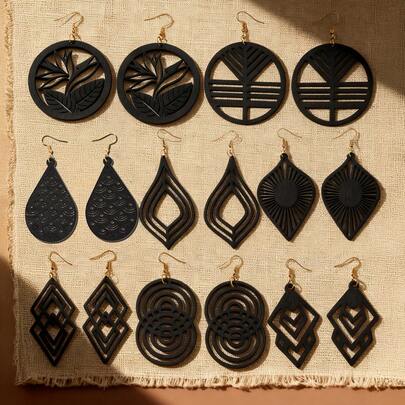 8 أزواج من أقراط خشبية بطراز بوهيمي - طراز منتجع فاخر، مثالي للموضة اليومية والموسمية، طقم هدية أنيق للنساء