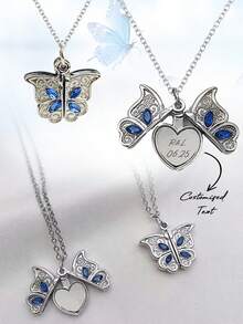 1pc Customized Metal Rhinestone Butterfly & Heart Necklace, Engraved Name Versatile Choker Necklace, Suitable For Daily Wear, Gift For Girlfriend, Mother, Friend, Family, Holiday, Anniversary, Birthday, Wedding