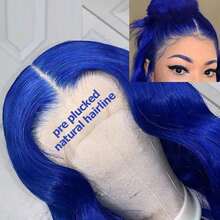 Blue# Dark BlueColor Body Wave 13x4 Lace Front Wigs Human Hair Body Wave BLUE# Wigs For Women HD Transparent 24 Inch 180% Density Thick And Full  Wig Human Hair Blue Color Lace Front Wig Pre Plucked Hairline For Daily Used & Halloween Cosplay Used - Màu xanh lam - Xem 6