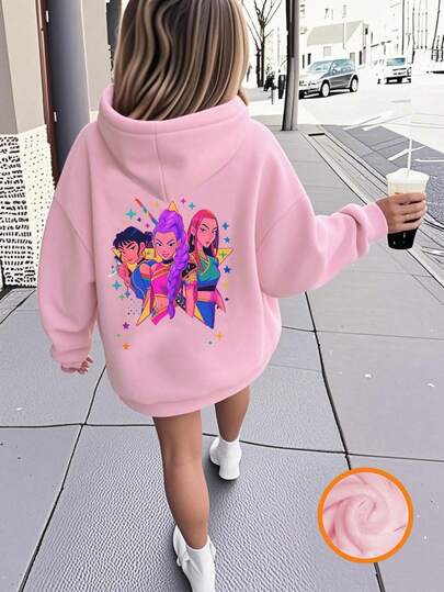 Cool Jazz Girl, Tween Girls' Funny American Graphic Print Thick Hooded Long Sleeve Pullover Sweatshirt, Autumn/Winter Top