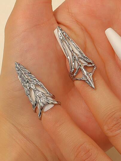 2pcs Dark Punk Nail Set With Skeleton Wore Ring For Women, Suitable For Daily Wear And Holiday Occasions