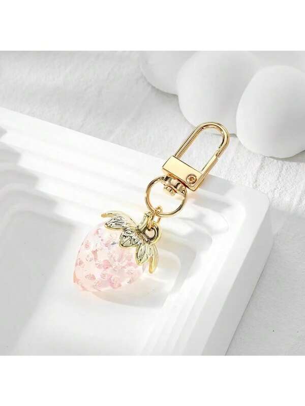 1 pieza Llavero de fresa, llavero con decoración de fruta, llavero de fresa rosa transparente, regalo de Año Nuevo y Día de San Valentín, accesorio para coche, llavero con dije de fruta realista y adorable, colgante para bolso