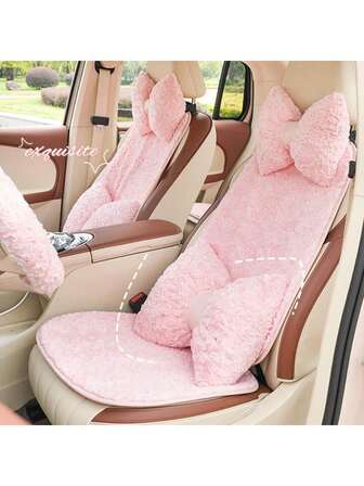 Easypie Selection 2024 New Pink Rose Brushed Women's Car Seat Cushion Five-Seat Seat Cushion Set Small Fresh Decorative Summer Seat Cushion