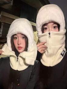 3 Pieces Set: Scarf, Gloves And Hat, Warm Plush Bear Ear Hoodie Scarf Set