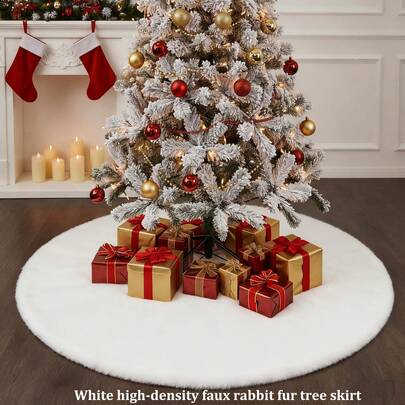 1pc White Christmas Tree Skirt, Fluffy Christmas Tree Skirt, Christmas Tree Apron, Plush Tree Skirt, Christmas Tree Decor Home Decor Christmas Decorations Room Decor Winter Christmas Decorations Home Christmas Gifts Christmas Decor