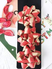 3pcs/Set 3-Inch Kraft Paper Gift Wrapping Supplies, 3D Star Curling Ribbon, Minimalist Red Striped Self-Adhesive Bow, Suitable For Christmas Gift Wrapping - Red - View 5
