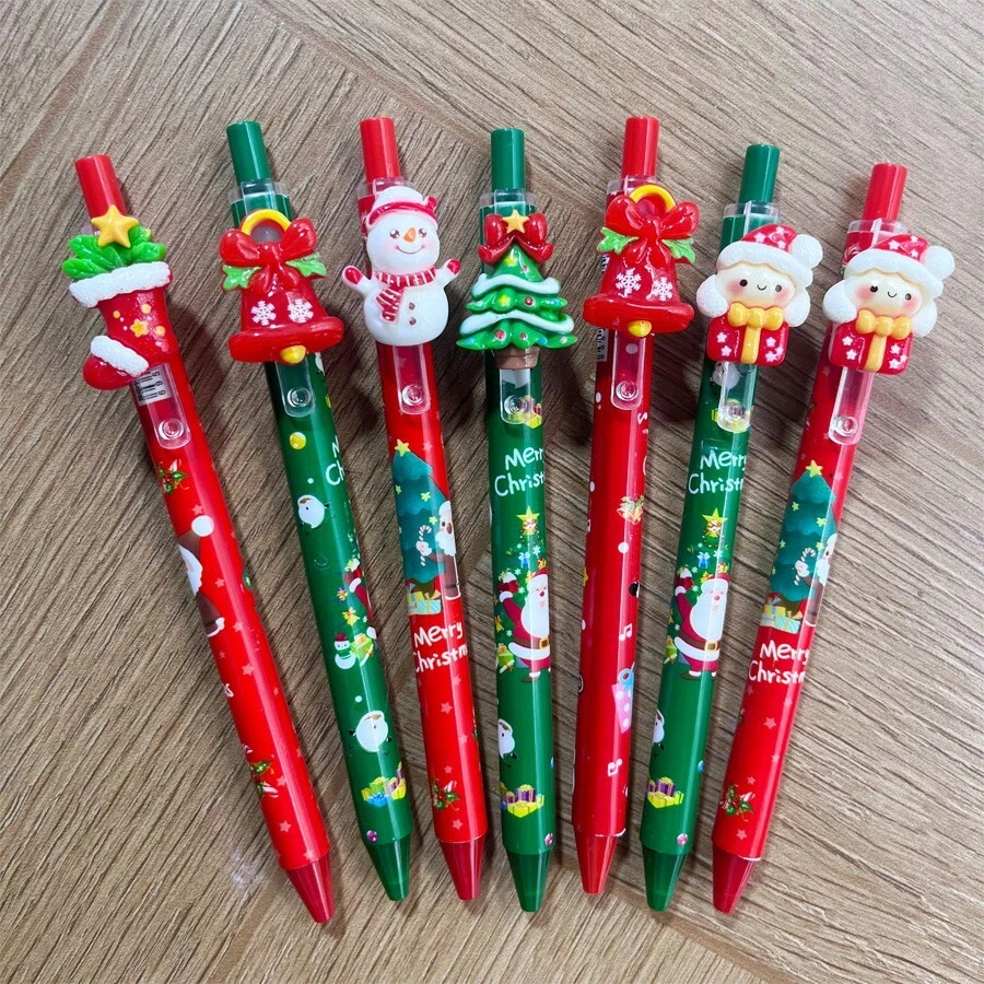 5/10 canetas de Natal, canetas esferográficas retráteis com tinta preta, Papai Noel, boneco de neve, desenhos de árvores de Natal, adequadas para presentes de festa de Natal, materiais de escritório e escolares