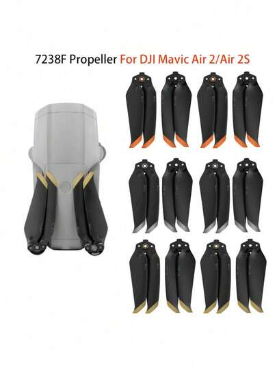4 قطع شفرات مروحة منخفضة الضوضاء للطراز Mavic Air 2/ AIR 2S - إصدار سريع، مصنوعة من مادة TPU، تعزز وقت الطيران والاستقرار، باللون الأسود مع تفاصيل برتقالية/ذهبية