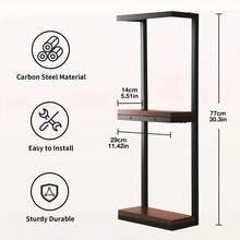 LOVEWE Bathroom Shelf (Steel/Wood Combination) - Wall-Mounted Towel Rack Space-Saving & Multifunctional With Utensil Holder - Ideal For Small Spaces: Bathrooms, Apartments, Dormitories - Black - View 9