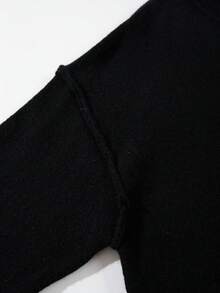 ANDREILEE Autumn/Winter New Unisex Distressed Fringe Casual Loose American Style Knit Pullover Sweater Top, Long Sleeve - Black - View 5