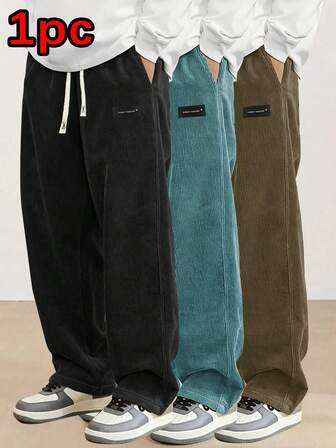 Men's Elastic Waist Corduroy Pants, Fashion Drawstring Straight Leg Casual Sweatpants For Spring And Autumn
