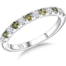 Birthstone Rings Eternity Band 925 Sterling Silver/Yellow Gold Created Gemstone Stackable Wedding Band Half Eternity Rings For Women Size 6 To 102025 - 08. 八月 / 創作橄欖石 - 查看 11