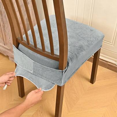 Stretchy Dining Chair Seat Covers Elastic Soft Solid Color Dining Chair Cover With Buckles Modern Simple Home Decor