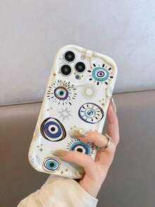 1pc Eye-Shaped  Camera Lens Protector Case, Shockproof, Minimalist Design, Compatible With IPhone 11/12/13/13 Pro Max/14 Pro Max/15/15 Pro/15 Plus/15 Pro Max/16 Pro Max, Compatible With Samsung Series Waterproof Anti-Fall Scratch Resistant - White - View 3