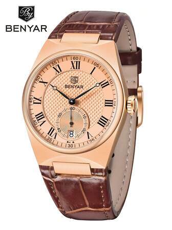  BENYAR Simple Quartz Men Watch Hardlex Glass Date Stainless Steel Watch For Men BY-5199