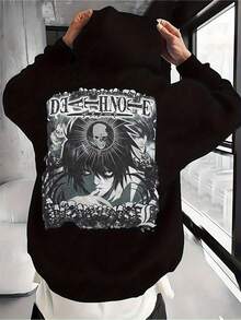 Men's Anime Graphic Hoodie, Men's Hoodie, Men's Tracksuit, Men's Halloween Costume, Men's & Women's Japanese Anime Manga Hooded Sweatshirt - BlackWhite Japanese Text & Kanji Lettering With Iconic Characters, Loose Fit Casual Pullover Hoodie, Machine Washable Long Sleeve Streetwear For Autumn Winter (Unisex PC531 Fit) Casual Streetwear Apparel, Anime Hoodie, Comfortable Fit, Durable Fabric, Streetwear Fashion, Stylish Casual Pullover For Autumn/Winter Outdoor Wear - 黑色 - 查看 7