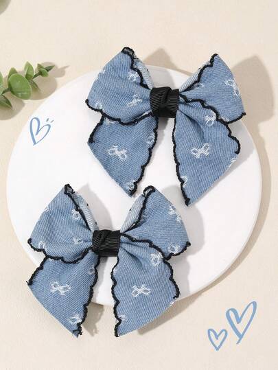 قطعتان من شريطة الشعر الجينز الأزرق للبنات، ديكور بشكل فراشة صغيرة جميلة، مشابك سنارة مبطنة بالكامل، شريطة أنيقة مع ذيل، دبابيس شعر فراشة الجينز الجذابة مع حافة سلكية سوداء، إكسسوارات شعر يومية للأطفال والرضع