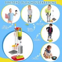 Children's Cleaning Playset With Electric Toy 2-In-1 Vacuum Cleaner, Broom And Dustpan Set, Etc., For Pretend Play And Simulation Games - 紅色 - 查看 3