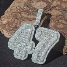 Customized Geometric Cubic Zirconia Letter Pendant, Brass Cubic Oxidized Cubic Pendant, Hip Hop Style, Personalized Couple Necklace, Comes With 50cm Braided Chain