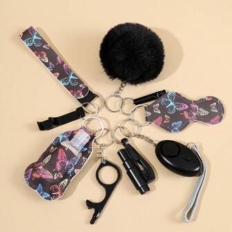 9pcs Women's Self-Defense Keychain Set, Safety Keychain With Personal Alarm, Knife Keychain Accessories, Birthday Gift For Mom, Ladies, Girls, Casual, Car Accessories, Bag Decor Christmas Bag Charms Car Teacher Friend Sister Gift Ideas