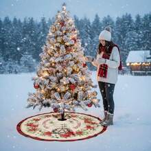 Lan-48 Inch Christmas Tree Skirt  Yule Decorations Double Sided Wiccan Wheel Designs Adjustable Drawstring Closure For Easy Installation Holiday Decorative Tree CoverL8725 - Red - View 6