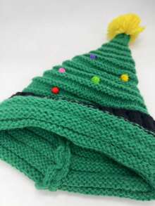 Classic Santa Claus Hat With Lots Of Stretch, Adult Size - Black Brim And Green Body With Pom-Pom Decoration, Soft Polyester Festive Party Hat, Suitable For Both Men And Women, Festive Dress Up Accessory, Hand Wash Only, Christmas Hat