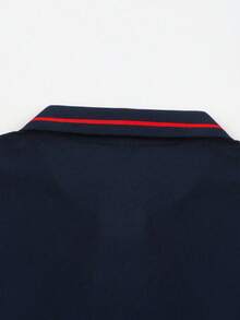 1 件大码男士休闲纯色纽扣领长袖 Polo 衫，适合春秋季节 - 藏蓝色 - 查看 6