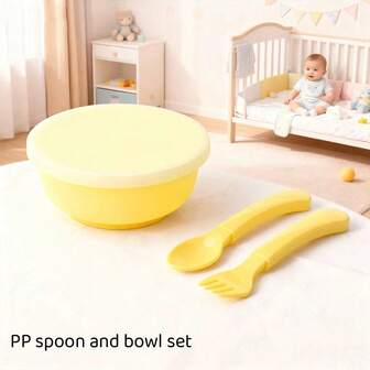 Baby Bowl Set, Comes With Spoon And Fork, PP Toddler Bowls, Baby Self-Feeding Bowls, First Stage Complementary Food Supplies, Blue
