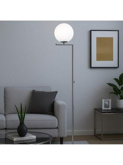 Alpinaluz E27 Spherical Vloer Lamp, Wit Glass Chrome Metal, Moderne Nordic ⌀22cm, Living Room Bedroom view 7