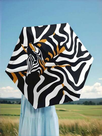 Mini Guarda-Chuva Dobrável Ultra Pequeno, Portátil, de Proteção UV, Zebra Tropical, Necessidades para Viagem Escolar, Guarda-Sol Compacto, Presente para Mulheres