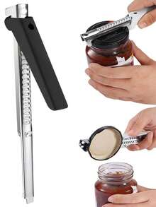 1pc Adjustable Stainless Steel Jar & Bottle Opener With Soft Rubber Grip - Ergonomic Design For Easy Lid Removal, Perfect For Pickles, Cans, And More - Ideal For Seniors And People With Low Strength, Jar Opener