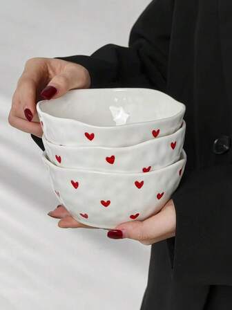 1 st/2 st koreansk handmålad liten hjärtformad keramikskål i inredningsstil, söt mönsterskål, daglig dessertskål, glassskål, fruktsalladsskål, risskål för hushållet