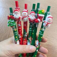 5/10 canetas de Natal, canetas esferográficas retráteis com tinta preta, Papai Noel, boneco de neve, desenhos de árvores de Natal, adequadas para presentes de festa de Natal, materiais de escritório e escolares