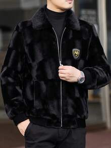 Men'S Fashion Faux Mink Coat, Luxury Thick Warm Lapel Collar, Jackets Are Suitable For Winter With Letter Patterns