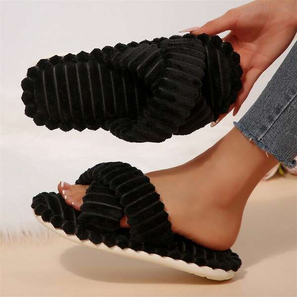 Autumn Winter House Shoes Slippers For Women Memory Foam Open Toe Slide Indoor Outdoor Cotton Fuzzy Bedroom Slippers
