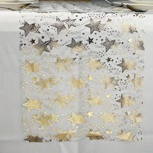 1 pezzo Runner da tavolo in poliestere da 28*275cm con motivo a stelle dorate su tutta la superficie, adatto per raduni familiari, ricevimenti di matrimonio, vari tipi di feste a tema, decorazione tavoli di ristoranti e matrimoni